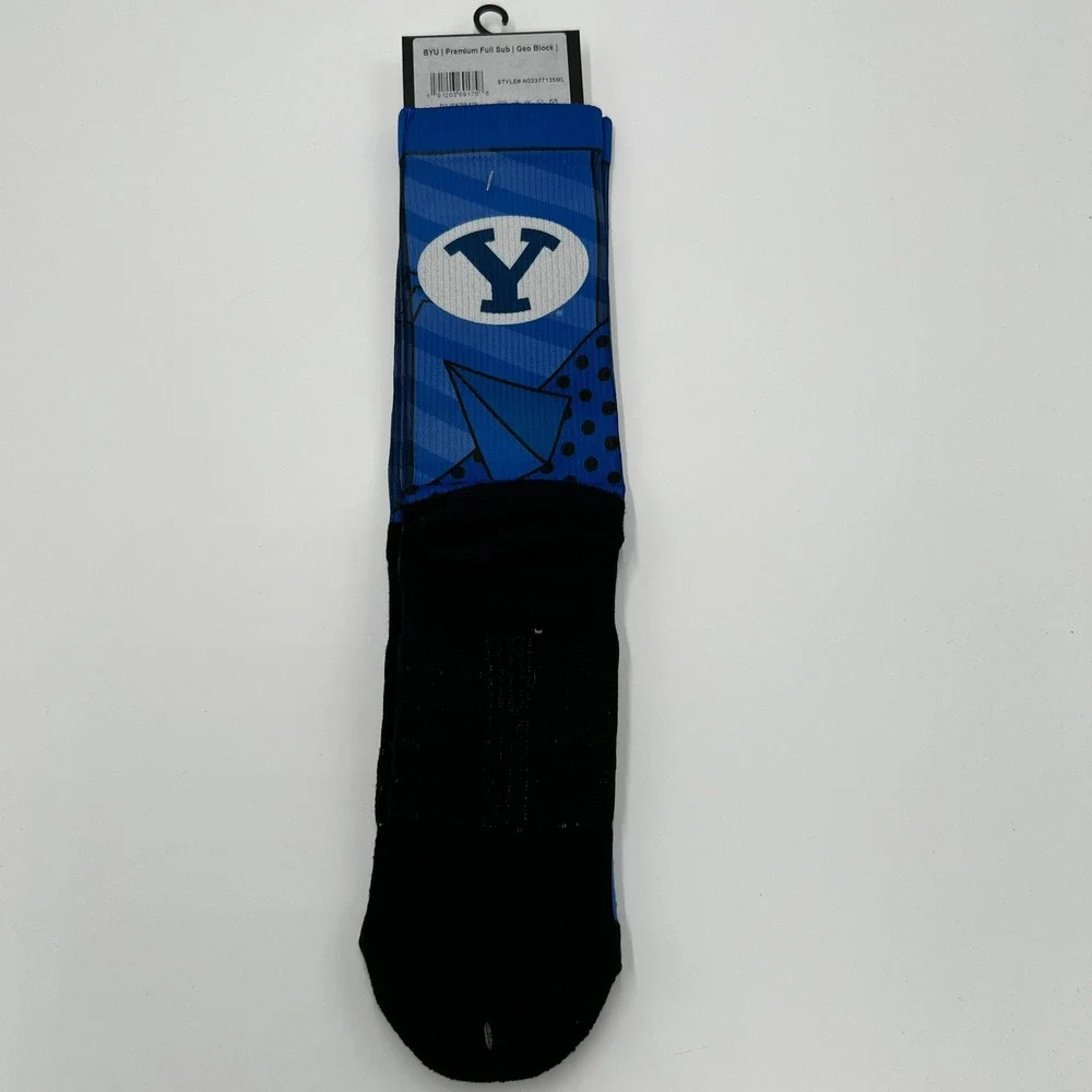 Strideline BYU Cougars Geo Block Premium Full Sub‎ Crew Socks Blue M/L NEW NCAA